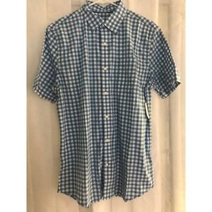Amazon Essentials Mens Slim Fit Short Sleeve Gingham Button Down Shirt Blue M